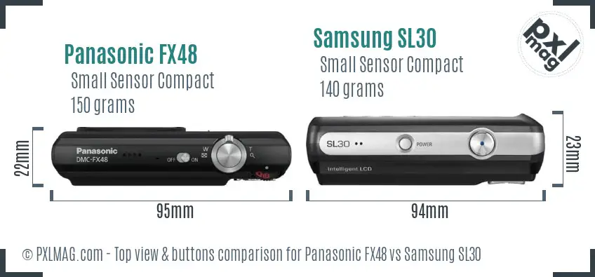 Panasonic FX48 vs Samsung SL30 top view buttons comparison