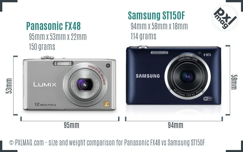 Panasonic FX48 vs Samsung ST150F size comparison