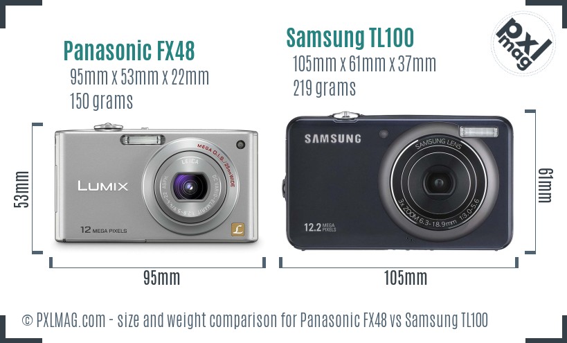 Panasonic FX48 vs Samsung TL100 size comparison Panasonic FX48 vs Samsung TL100 size comparison