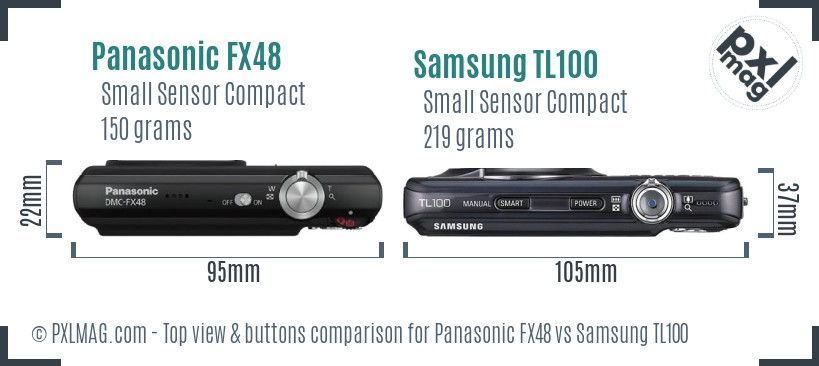 Panasonic FX48 vs Samsung TL100 top view buttons comparison