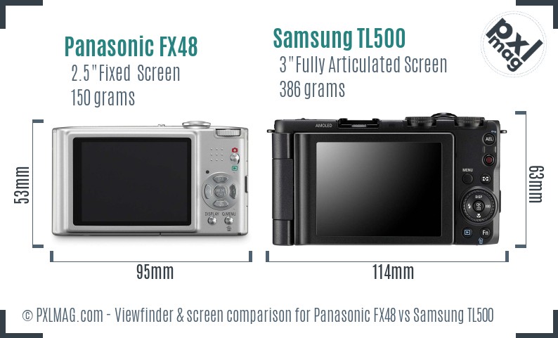 Panasonic FX48 vs Samsung TL500 Screen and Viewfinder comparison
