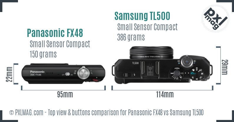 Panasonic FX48 vs Samsung TL500 top view buttons comparison