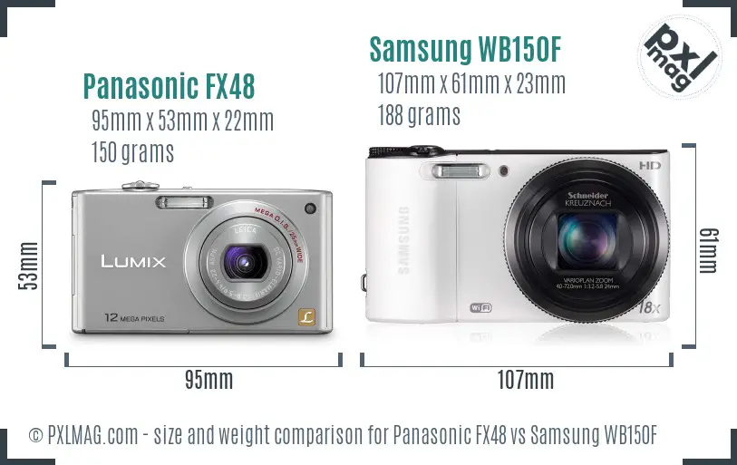 Panasonic FX48 vs Samsung WB150F size comparison