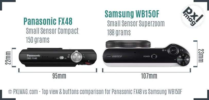 Panasonic FX48 vs Samsung WB150F top view buttons comparison