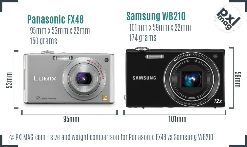 Panasonic FX48 vs Samsung WB210 size comparison