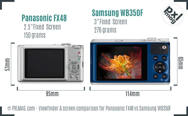 Panasonic FX48 vs Samsung WB350F Screen and Viewfinder comparison Panasonic FX48 vs Samsung WB350F Screen and Viewfinder comparison