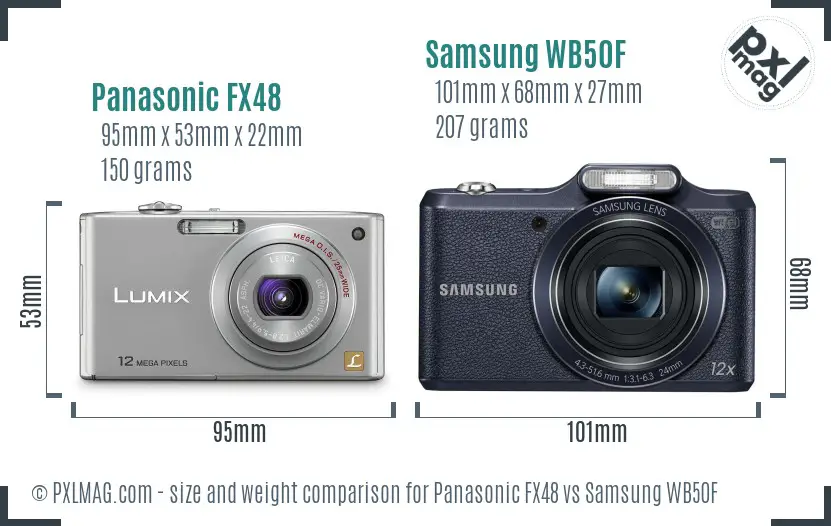 Panasonic FX48 vs Samsung WB50F size comparison