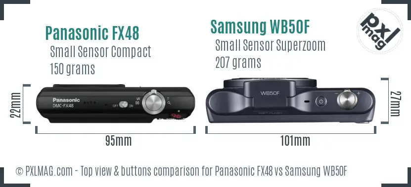 Panasonic FX48 vs Samsung WB50F top view buttons comparison