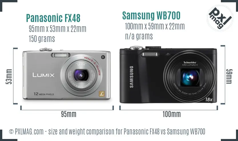 Panasonic FX48 vs Samsung WB700 size comparison