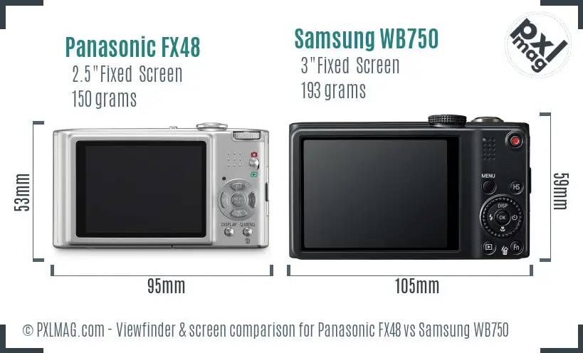 Panasonic FX48 vs Samsung WB750 Screen and Viewfinder comparison