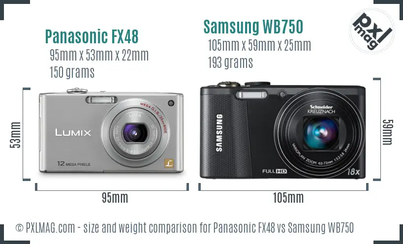 Panasonic FX48 vs Samsung WB750 size comparison