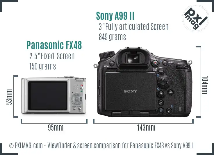 Panasonic FX48 vs Sony A99 II Screen and Viewfinder comparison