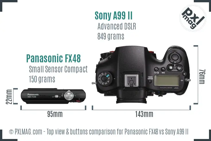 Panasonic FX48 vs Sony A99 II top view buttons comparison