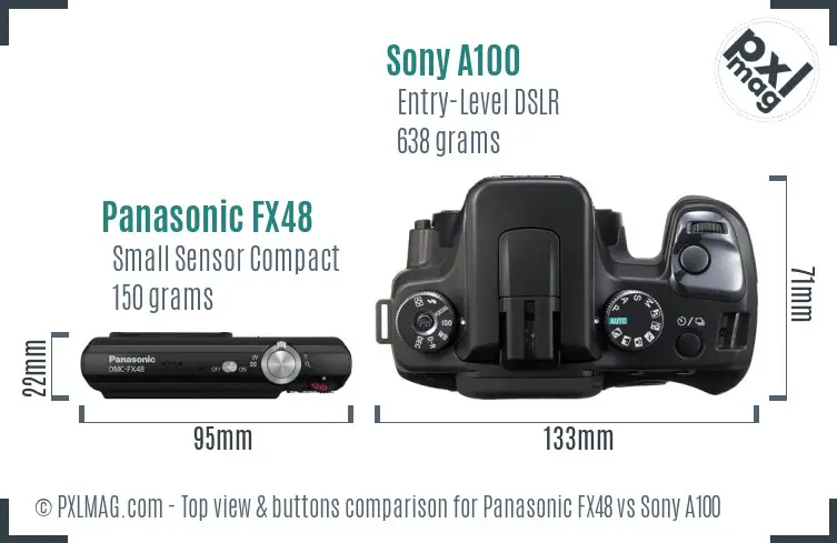 Panasonic FX48 vs Sony A100 top view buttons comparison