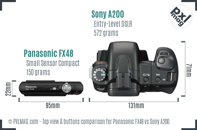 Panasonic FX48 vs Sony A200 top view buttons comparison