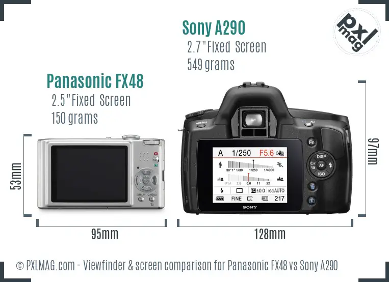 Panasonic FX48 vs Sony A290 Screen and Viewfinder comparison