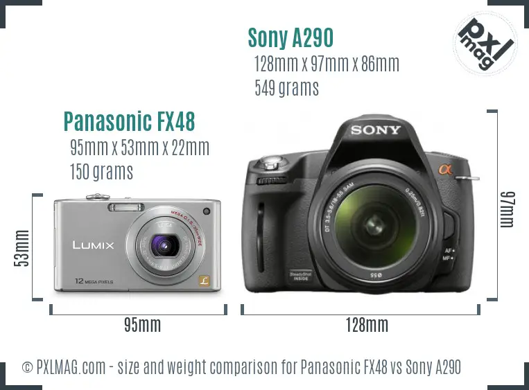 Panasonic FX48 vs Sony A290 size comparison