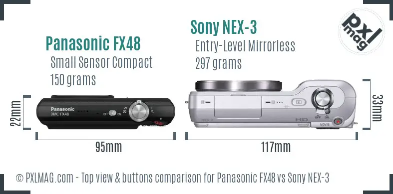 Panasonic FX48 vs Sony NEX-3 top view buttons comparison Panasonic FX48 vs Sony NEX-3 top view buttons comparison
