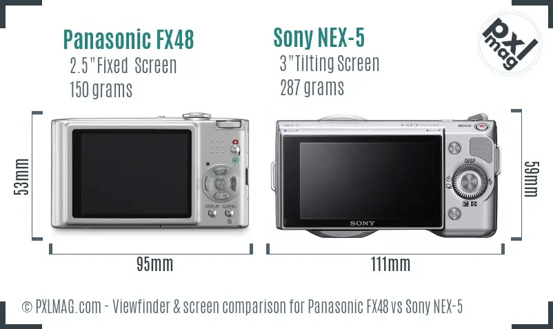 Panasonic FX48 vs Sony NEX-5 Screen and Viewfinder comparison