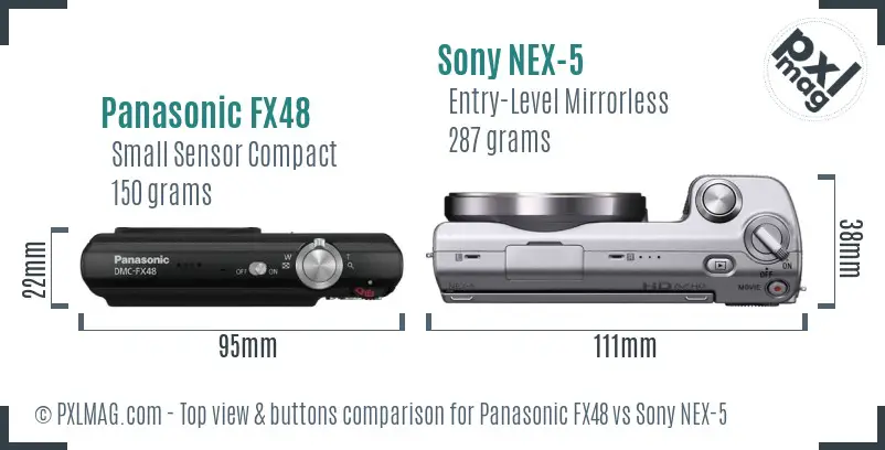 Panasonic FX48 vs Sony NEX-5 top view buttons comparison