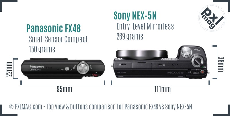 Panasonic FX48 vs Sony NEX-5N top view buttons comparison