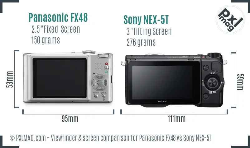 Panasonic FX48 vs Sony NEX-5T Screen and Viewfinder comparison