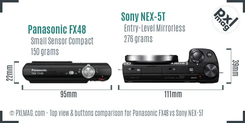 Panasonic FX48 vs Sony NEX-5T top view buttons comparison