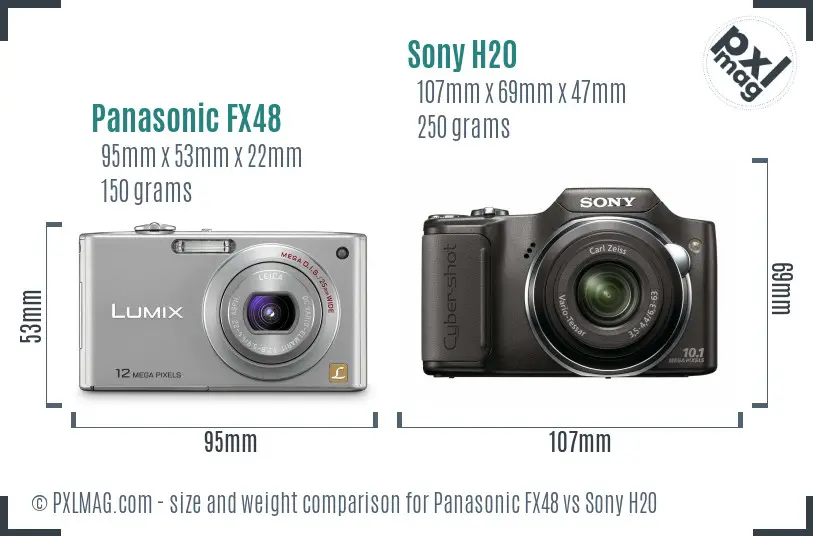 Panasonic FX48 vs Sony H20 size comparison
