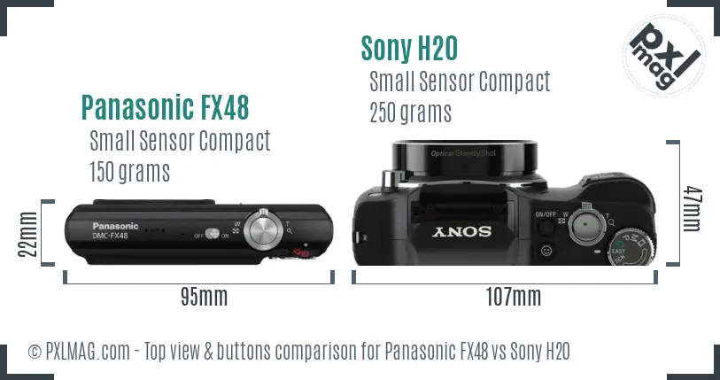 Panasonic FX48 vs Sony H20 top view buttons comparison