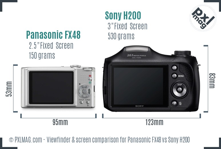 Panasonic FX48 vs Sony H200 Screen and Viewfinder comparison