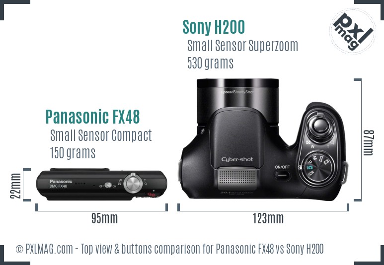 Panasonic FX48 vs Sony H200 top view buttons comparison