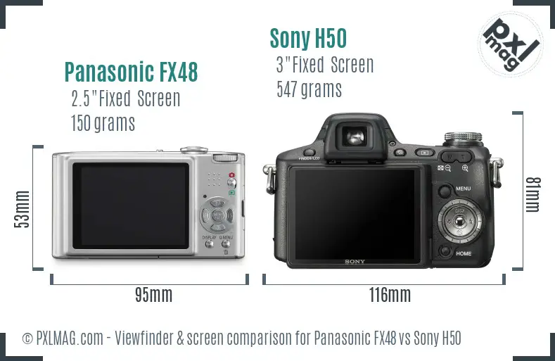 Panasonic FX48 vs Sony H50 Screen and Viewfinder comparison