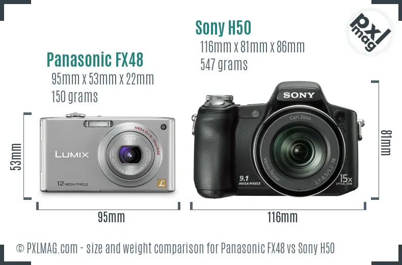 Panasonic FX48 vs Sony H50 size comparison
