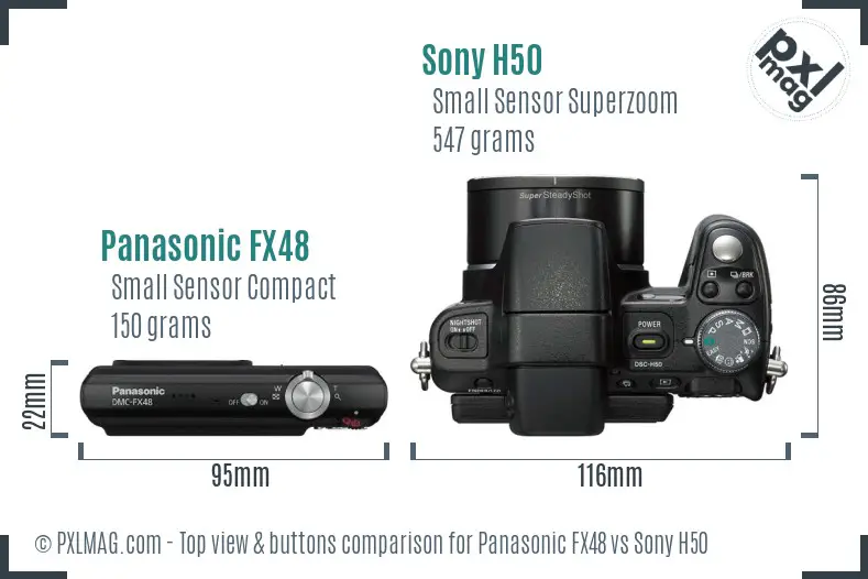 Panasonic FX48 vs Sony H50 top view buttons comparison