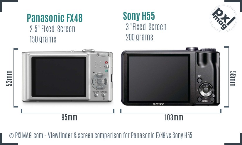 Panasonic FX48 vs Sony H55 Screen and Viewfinder comparison