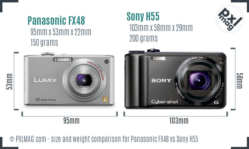 Panasonic FX48 vs Sony H55 size comparison