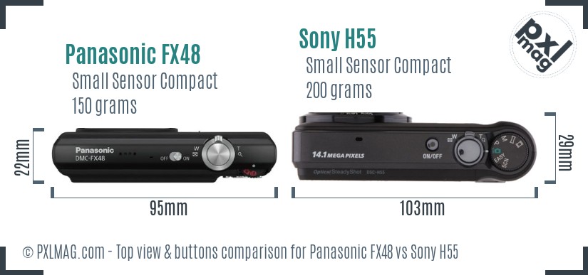 Panasonic FX48 vs Sony H55 top view buttons comparison