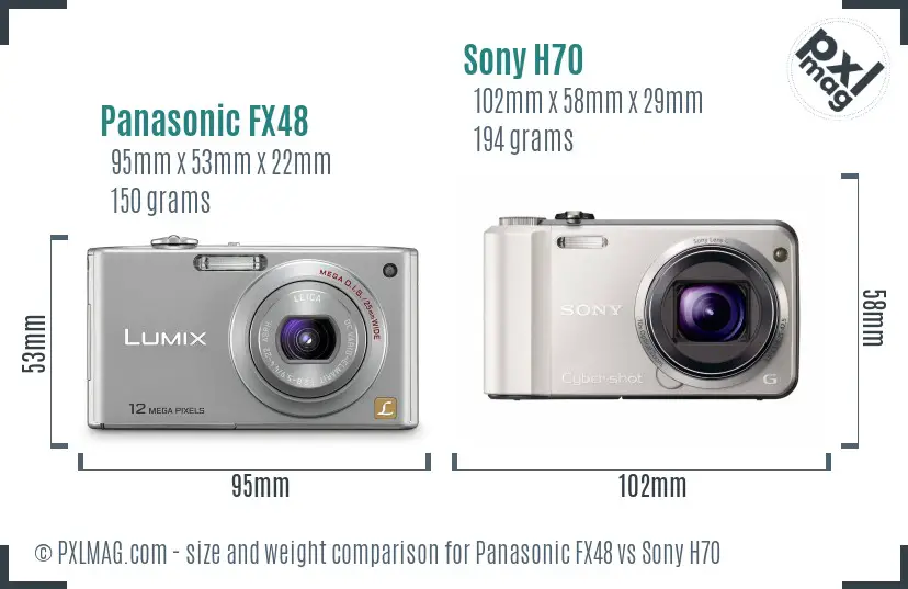 Panasonic FX48 vs Sony H70 size comparison