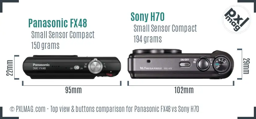 Panasonic FX48 vs Sony H70 top view buttons comparison