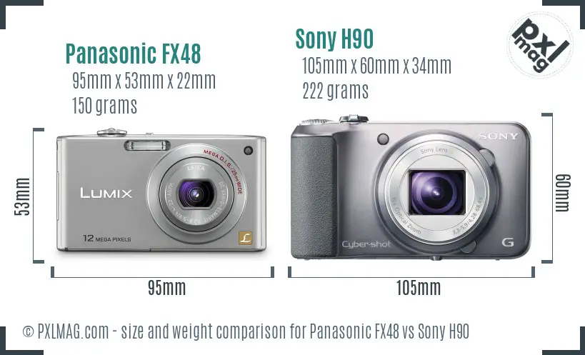 Panasonic FX48 vs Sony H90 size comparison