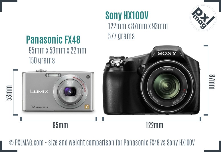 Panasonic FX48 vs Sony HX100V size comparison