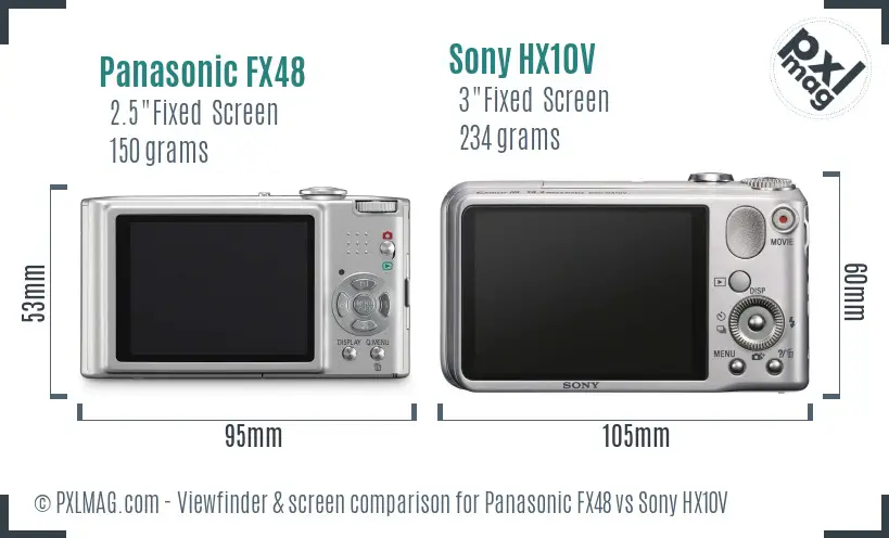 Panasonic FX48 vs Sony HX10V Screen and Viewfinder comparison