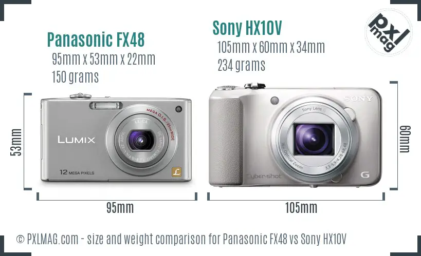 Panasonic FX48 vs Sony HX10V size comparison