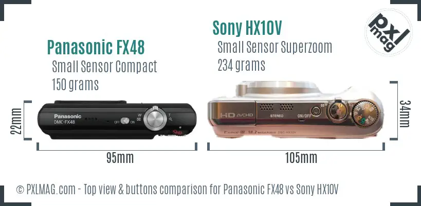 Panasonic FX48 vs Sony HX10V top view buttons comparison