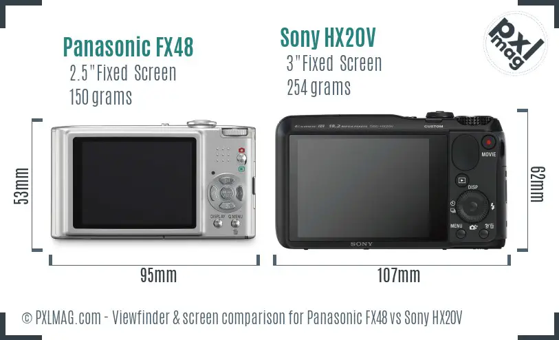 Panasonic FX48 vs Sony HX20V Screen and Viewfinder comparison