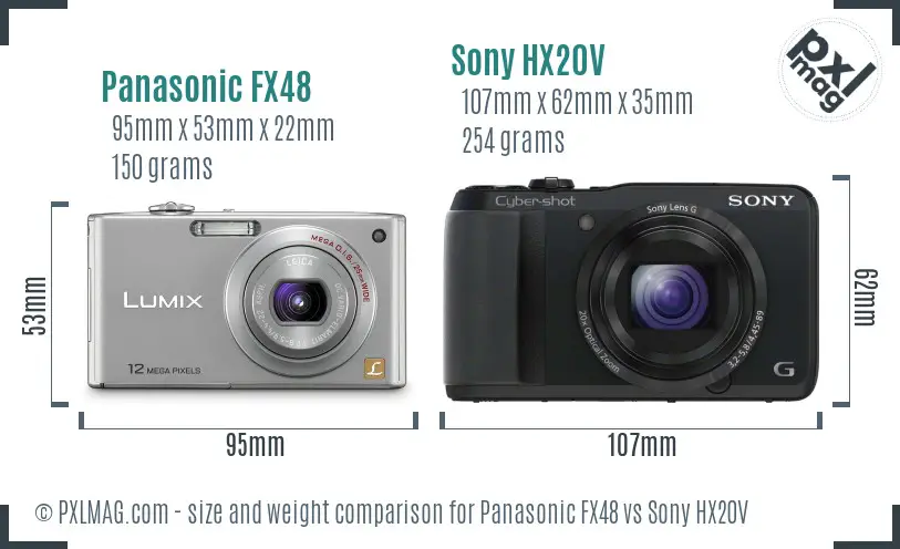 Panasonic FX48 vs Sony HX20V size comparison