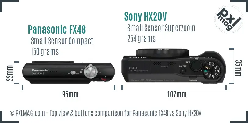 Panasonic FX48 vs Sony HX20V top view buttons comparison