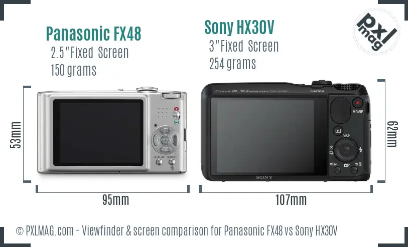 Panasonic FX48 vs Sony HX30V Screen and Viewfinder comparison