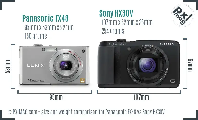 Panasonic FX48 vs Sony HX30V size comparison