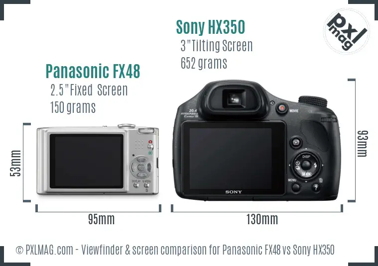 Panasonic FX48 vs Sony HX350 Screen and Viewfinder comparison